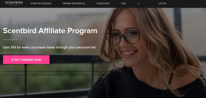 screenshot of the scentbird affiliate program website