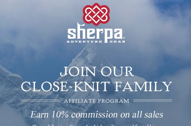 screenshot of the Sherpa Adventure Gear affiliate website