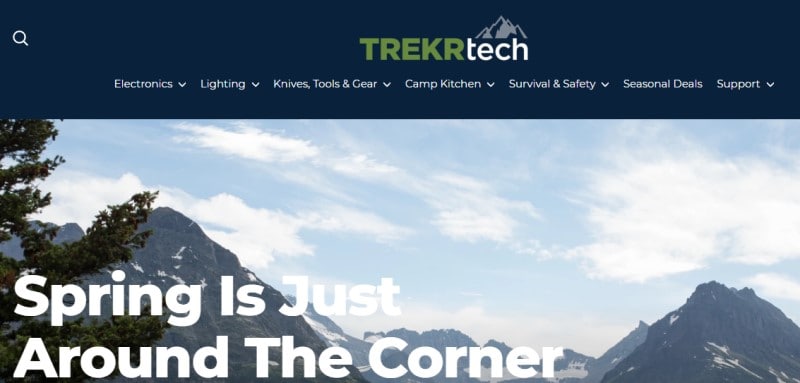Trekr Tech website screenshot featuring a mountain view background