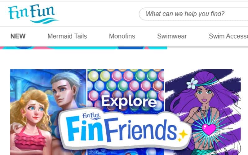 fin fun screenshot featuring mermaid themed products