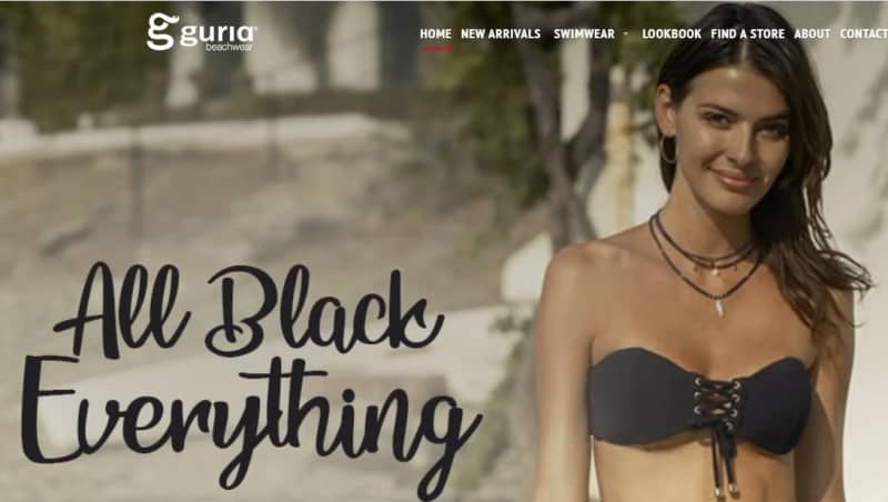 screenshot of the guria website featuring a model in a black bikini