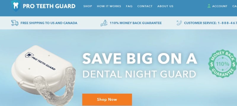 screenshot of the pro teeth guard website