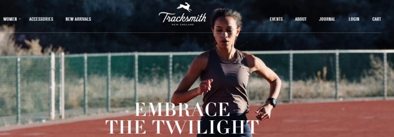 screenshot of the tracksmith website