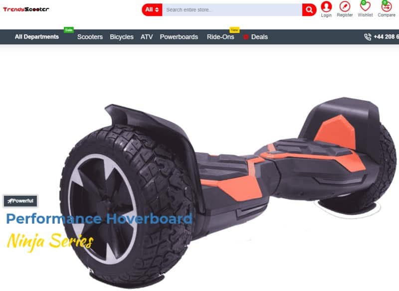 screenshot of the trendy scooter website
