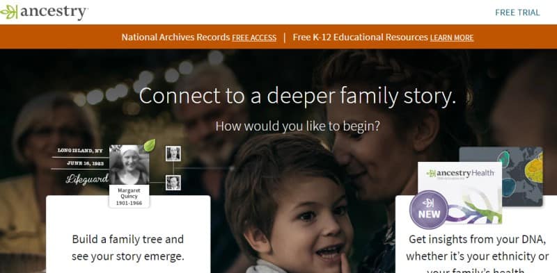 screenshot of the ancestry.com website