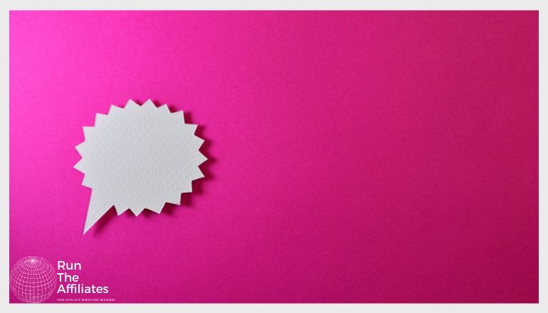white chat bubble against a pink background