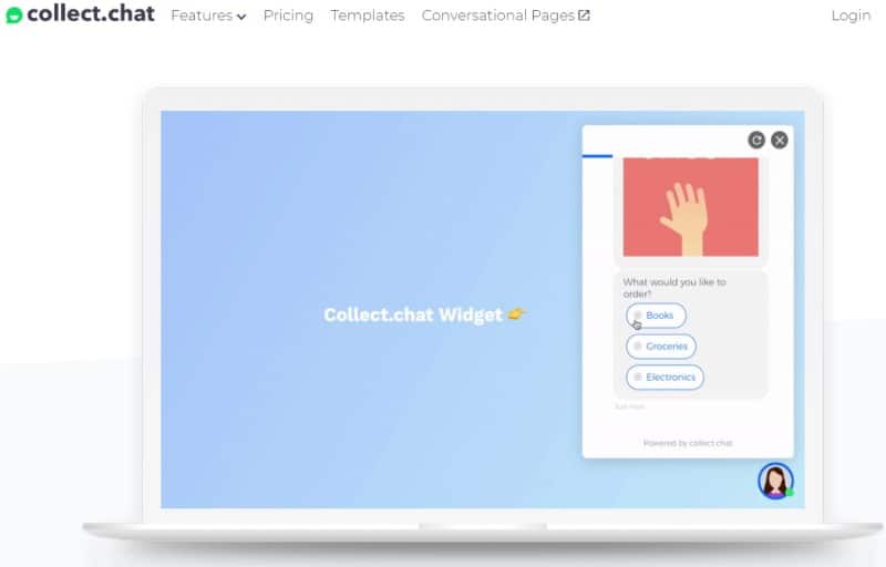 screenshot of the collect.chat website featuring a demo of the collect.chat widget