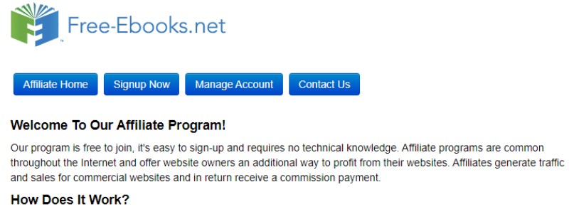 screenshot of the free-ebooks.net affiliate program website