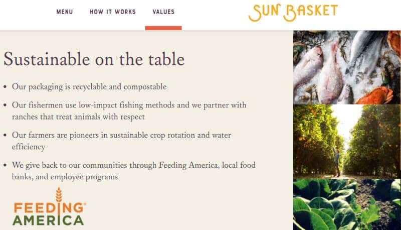 screenshot of the sun basket website