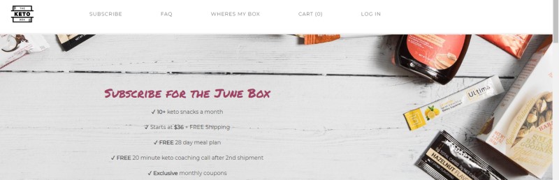 screenshot of the keto box website