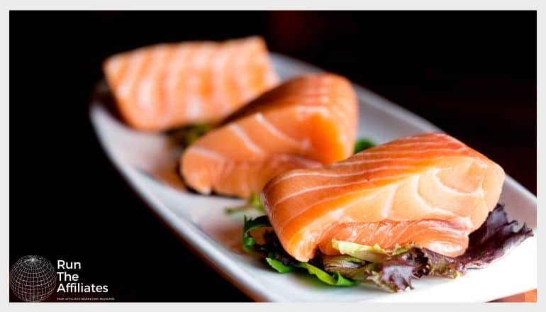plate with raw salmon fillets on it