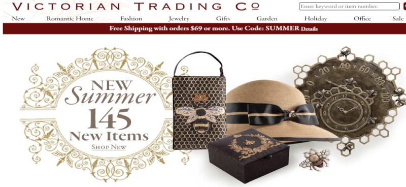 screenshot of the victorian trading company  website