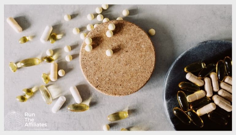 supplements spilled on a table top