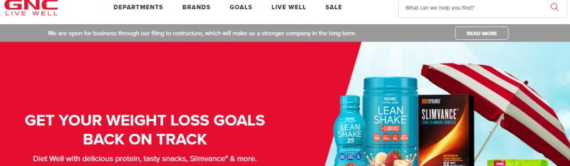 screenshot of the gnc website