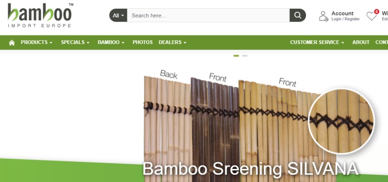 screenshot of the bamboo import europe website