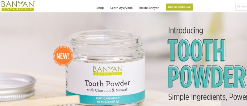 screenshot of the banyan botanicals website.