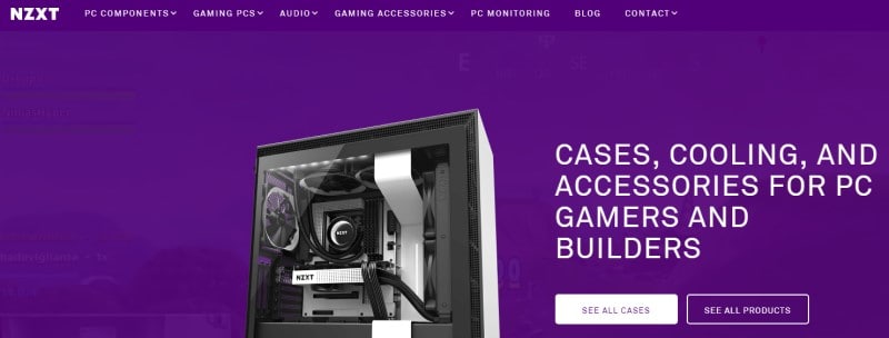 screenshot of the NZXT website