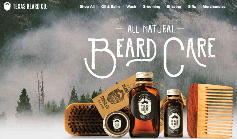 screenshot of the texas beard company website featuring some of their products