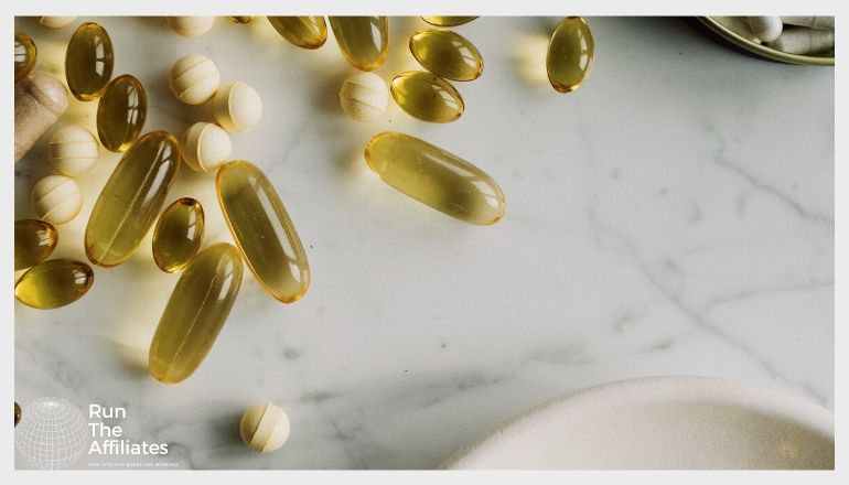 supplements spilled on a marble countertop