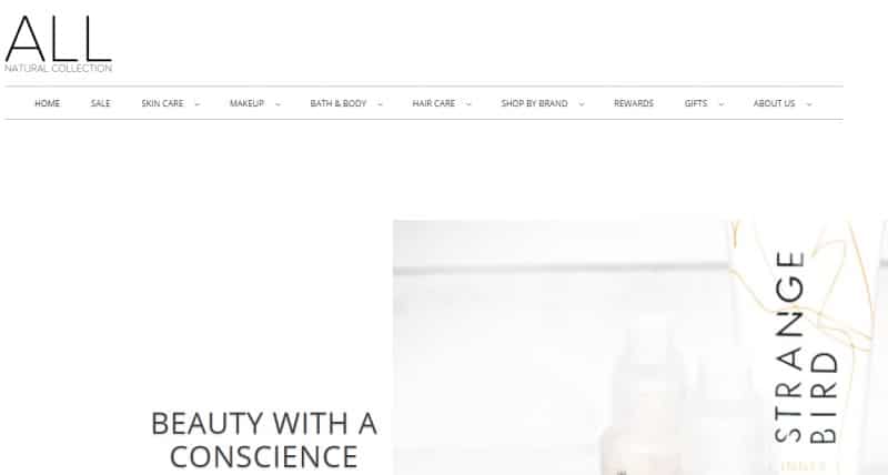 screenshot of the All Natural Collection website