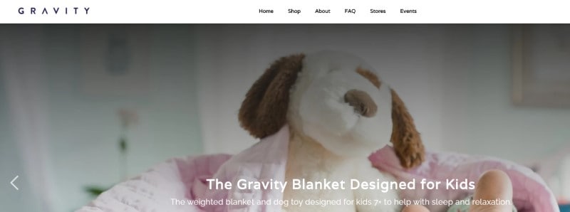 screen shot of the gravity blanket website