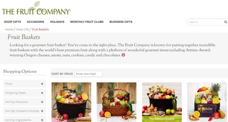 screenshot of the fruit company website