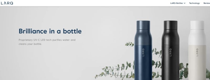 screenshot of the LARQ water bottle website