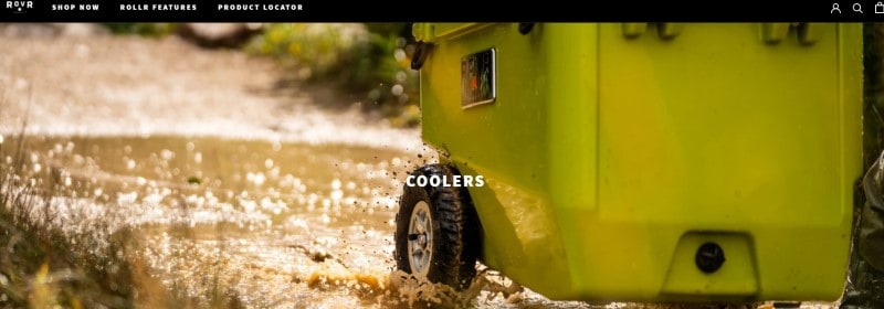 screenshot of the RovR website featuring one of their wheeled coolers in yellow