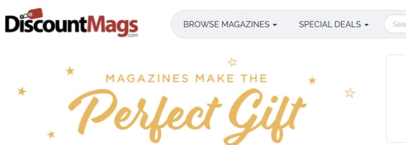 screenshot of the discount mags website