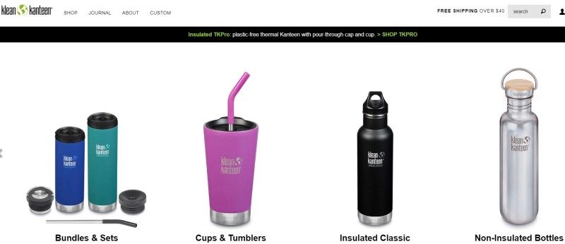 screenshot of the klean kanteen website