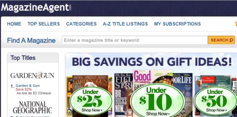 screenshot of the magazine agent website