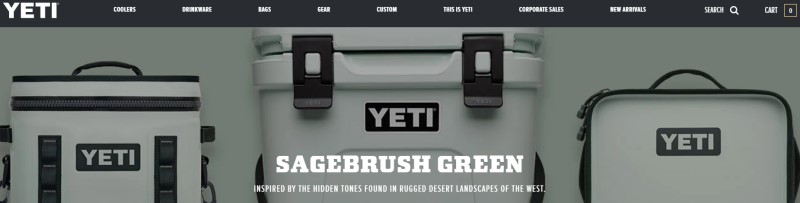 screenshot of the YETI website