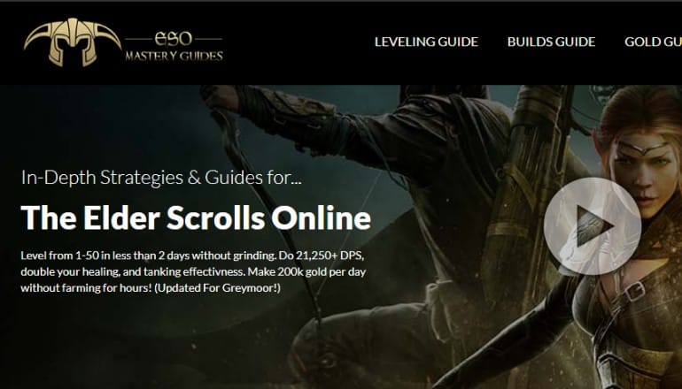 screenshot of the eso mastery guides website