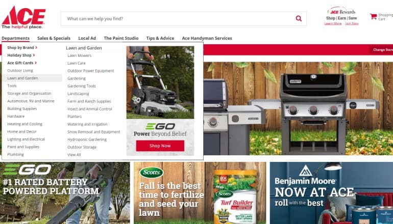 screenshot of the ace hardware website