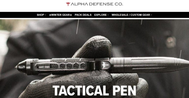 screenshot of the alpha tactical website featuring a tactical pen