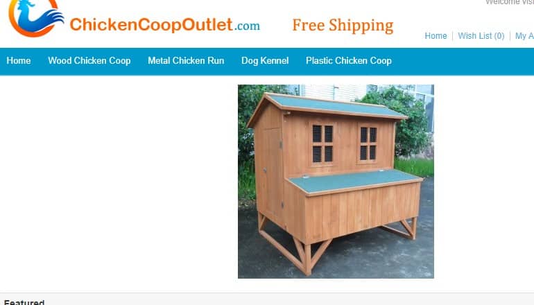 screenshot of the chicken coop outlet website