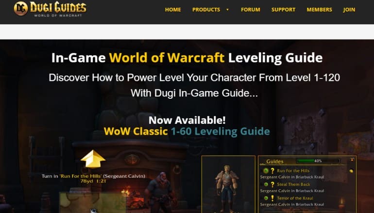 screenshot of the Dugi guides website