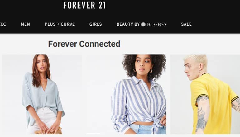 schreenshot of forever 21 website featuring models wearing some of the forever 21 product line