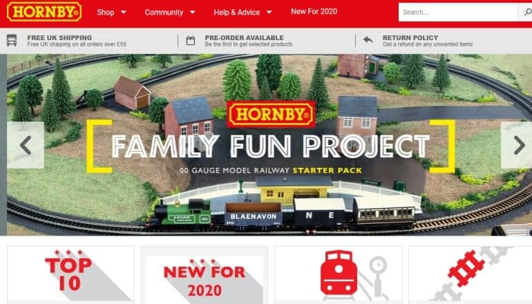 screenshot of the Hornby website