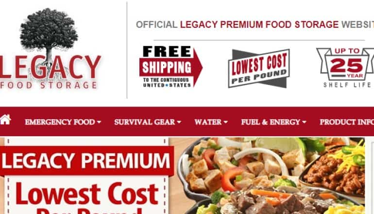 screenshot of the legacy food storage website