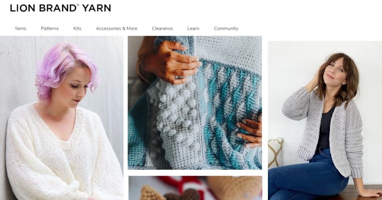 screenshot of the lion brand yarn website