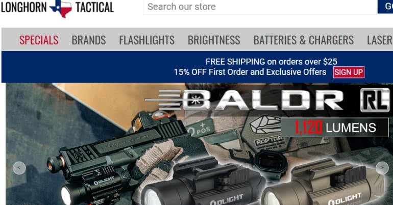 screenshot of the longhorn tactical website