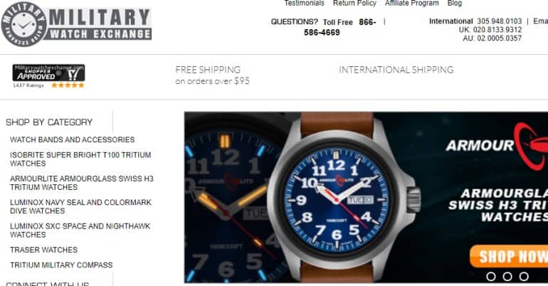 screenshot of the military watch exchange website