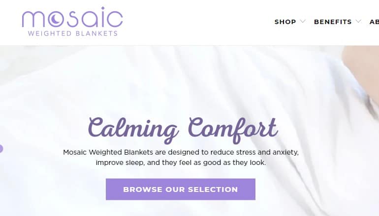 screenshot of the mosaic weighted blanket website