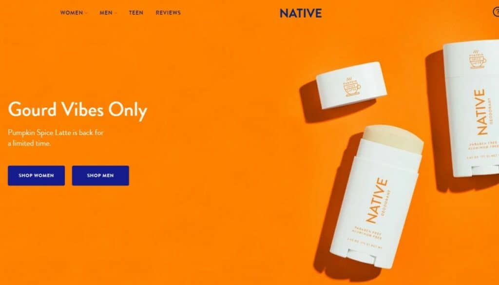 screenshot of native deodorant website