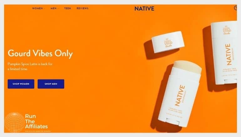 screenshot of the native deodorant website