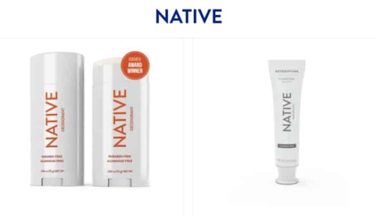 a screenshot of native deodorant and toothpaste