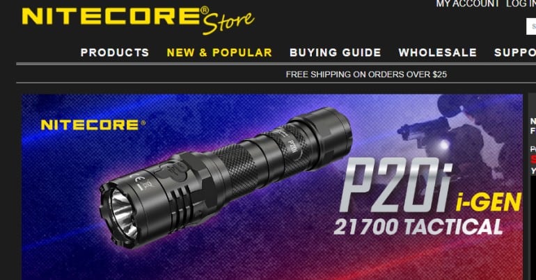 screenshot of the nitecore website