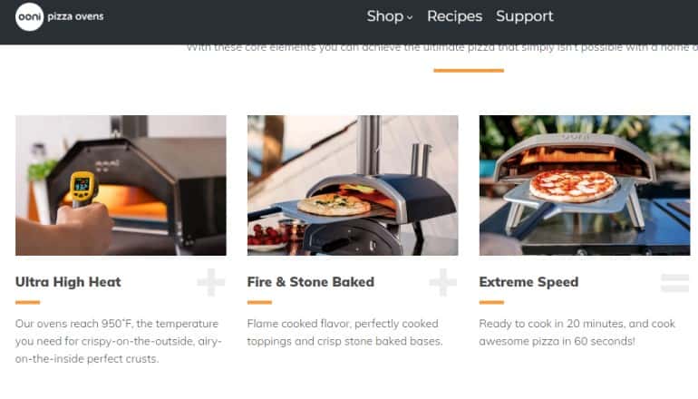 screenshot of the Ooni website featuring some of the outdoor pizza ovens