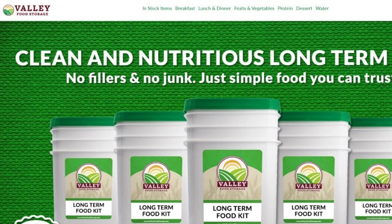 screenshot of the valley food storage website